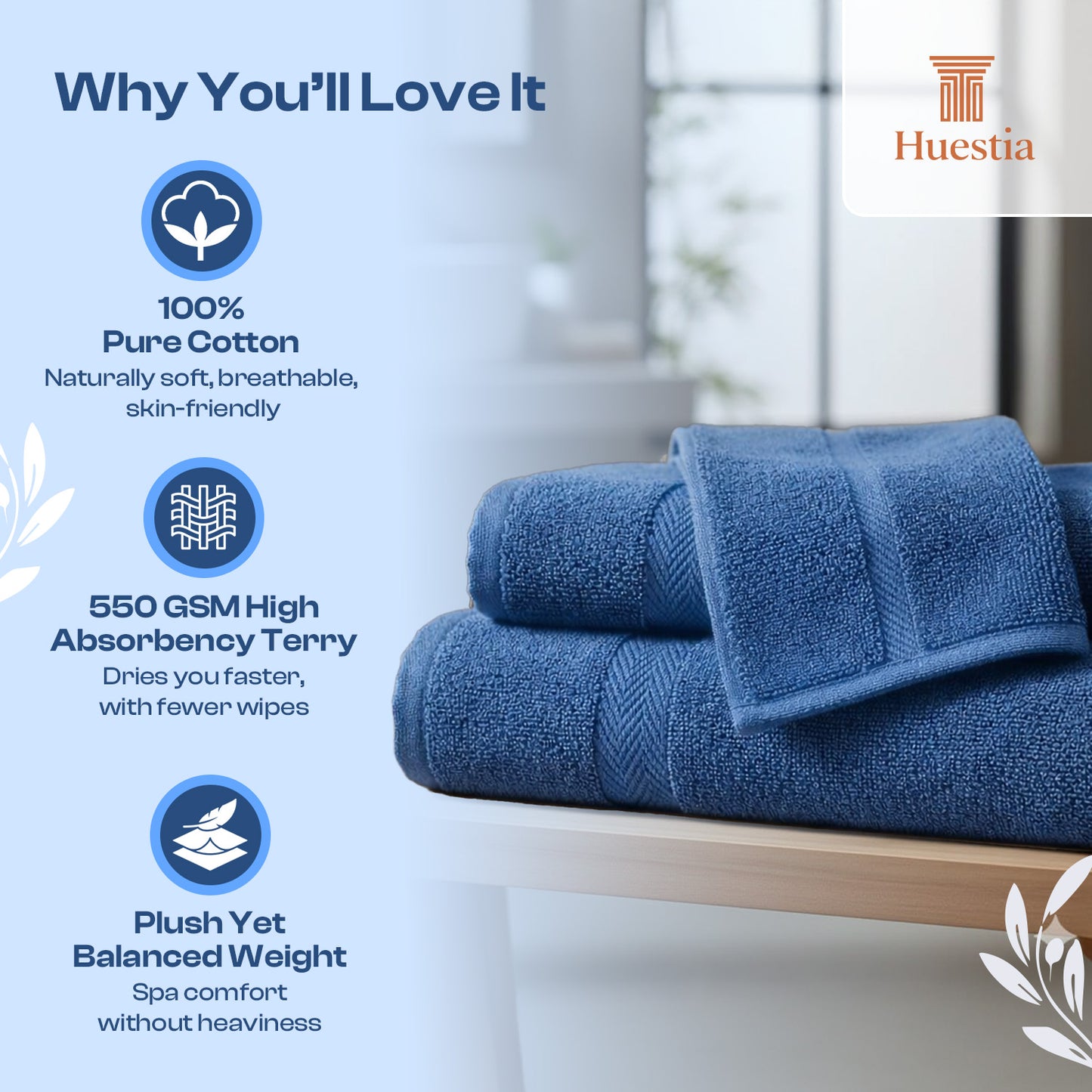 Huestia Bath Towel – 100% Cotton,(150 × 75 cm) - 550 GSM
