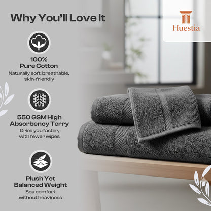 Huestia Bath Towel – 100% Cotton,(150 × 75 cm) - 550 GSM