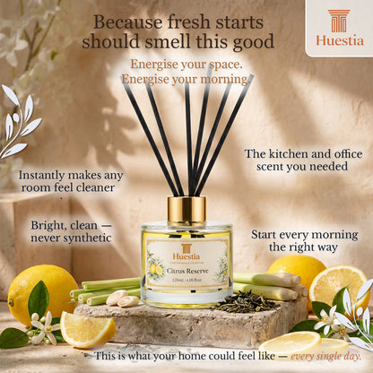 Huestia Citrus Reserve Home Perfume | Reed Diffuser Set, 120 ml