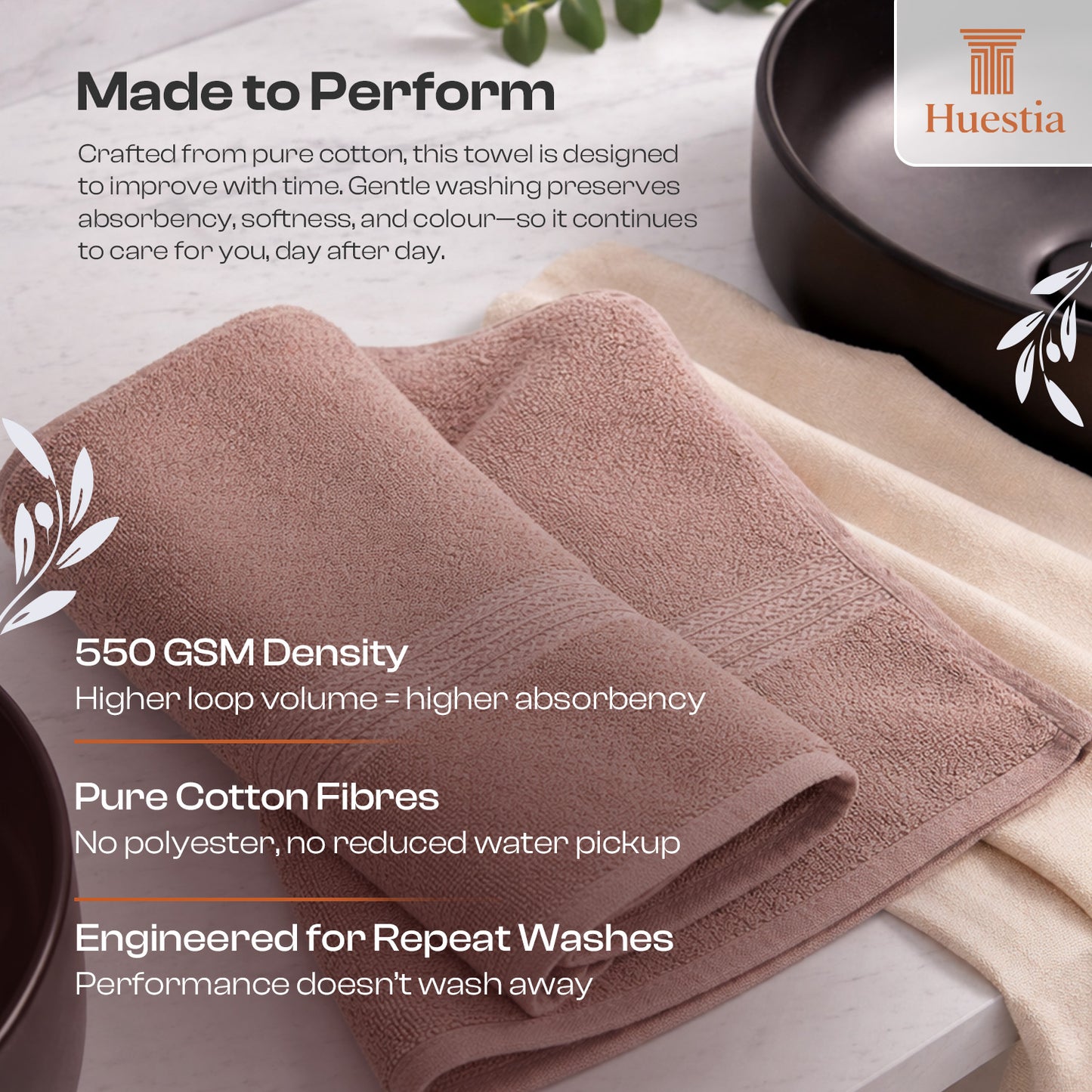 Huestia Bath Towel – 100% Cotton,(150 × 75 cm) - 550 GSM
