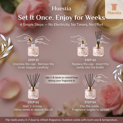 Huestia Velvet Rose Home Perfume | Reed Diffuser Set, 120 ml