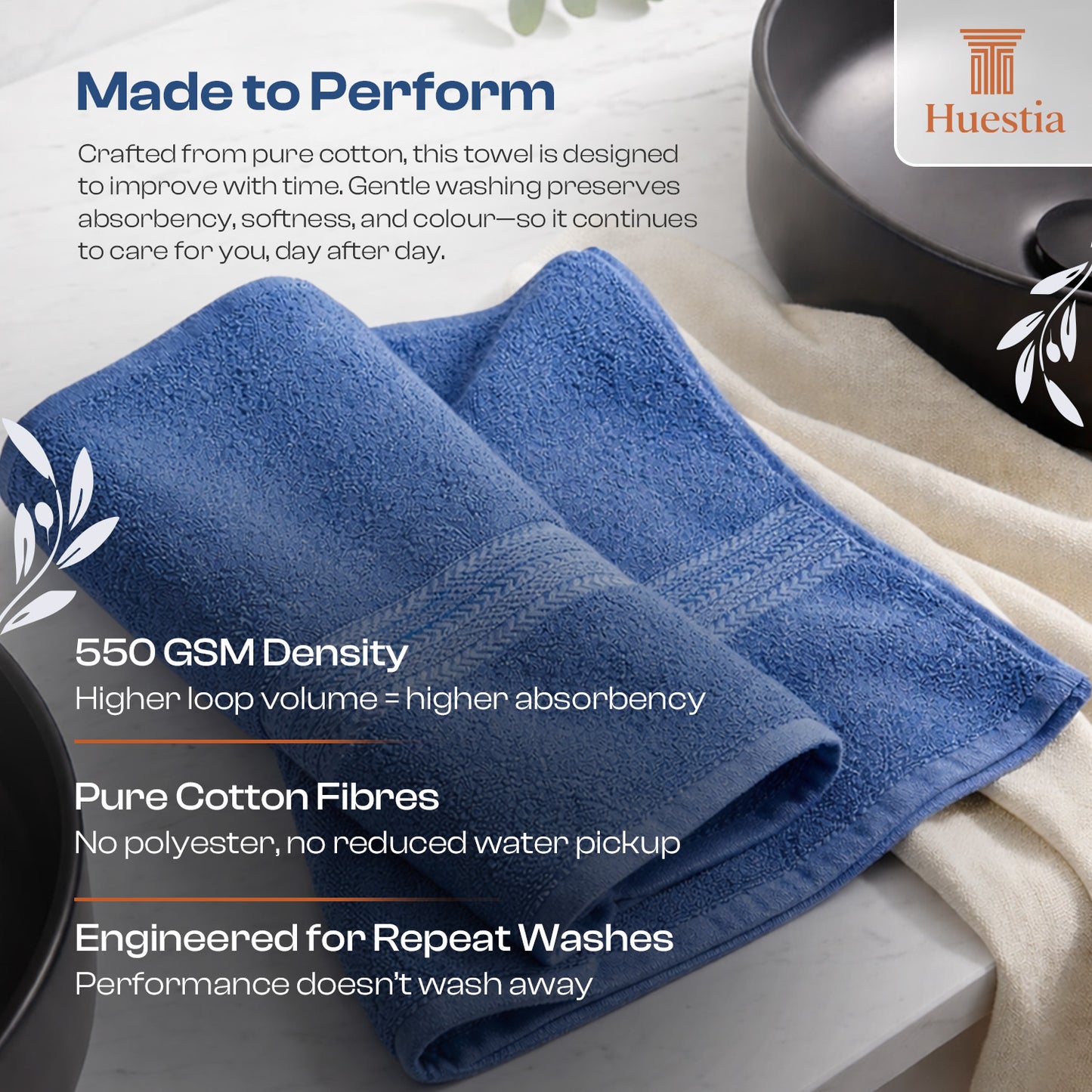 Huestia Bath Towel – 100% Cotton,(150 × 75 cm) - 550 GSM