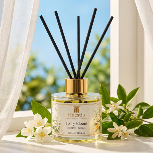 Huestia Ivory Bloom Home Perfume | Reed Diffuser Set, 120 ml