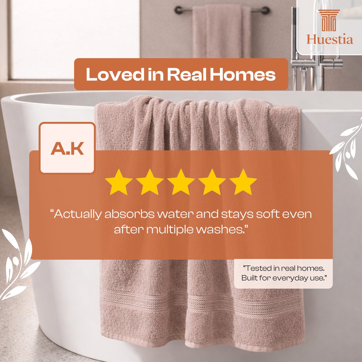 Huestia Bath Towel – 100% Cotton,(150 × 75 cm) - 550 GSM