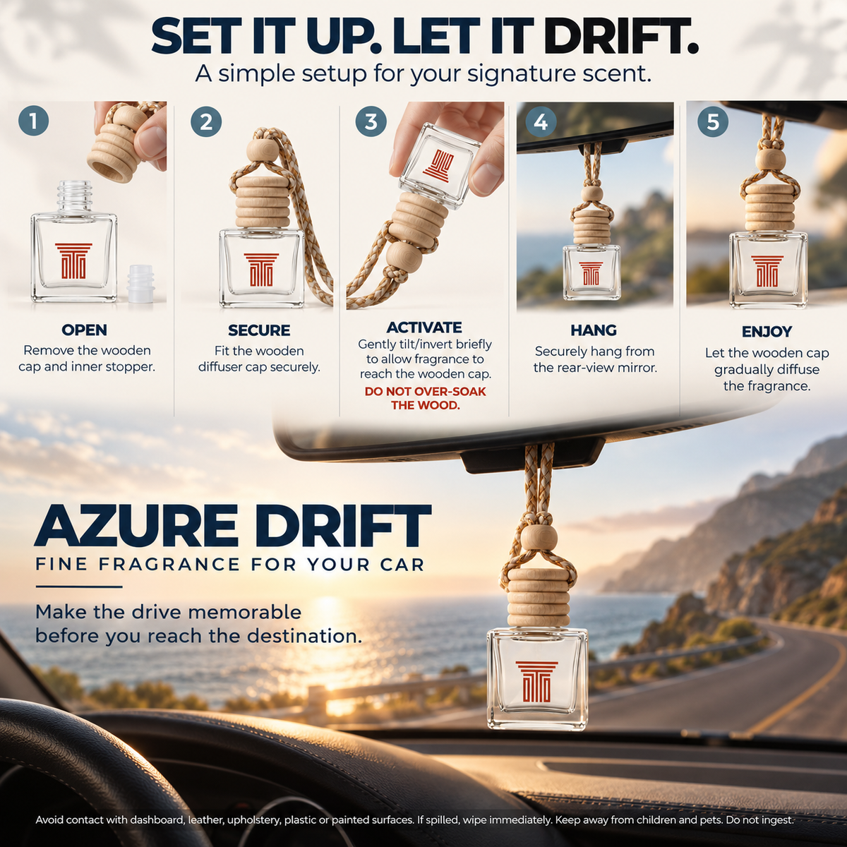 Azure Drift Fine Fragrance for Car | Fresh Marine, Sea Salt & Driftwood Scent