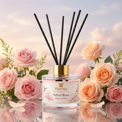 Huestia Velvet Rose Home Perfume | Reed Diffuser Set, 120 ml